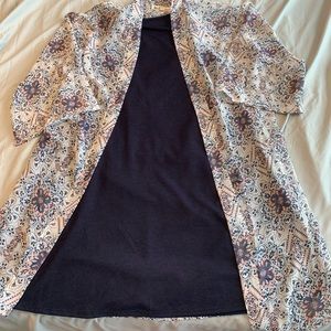 Navy dress and patterned shawl